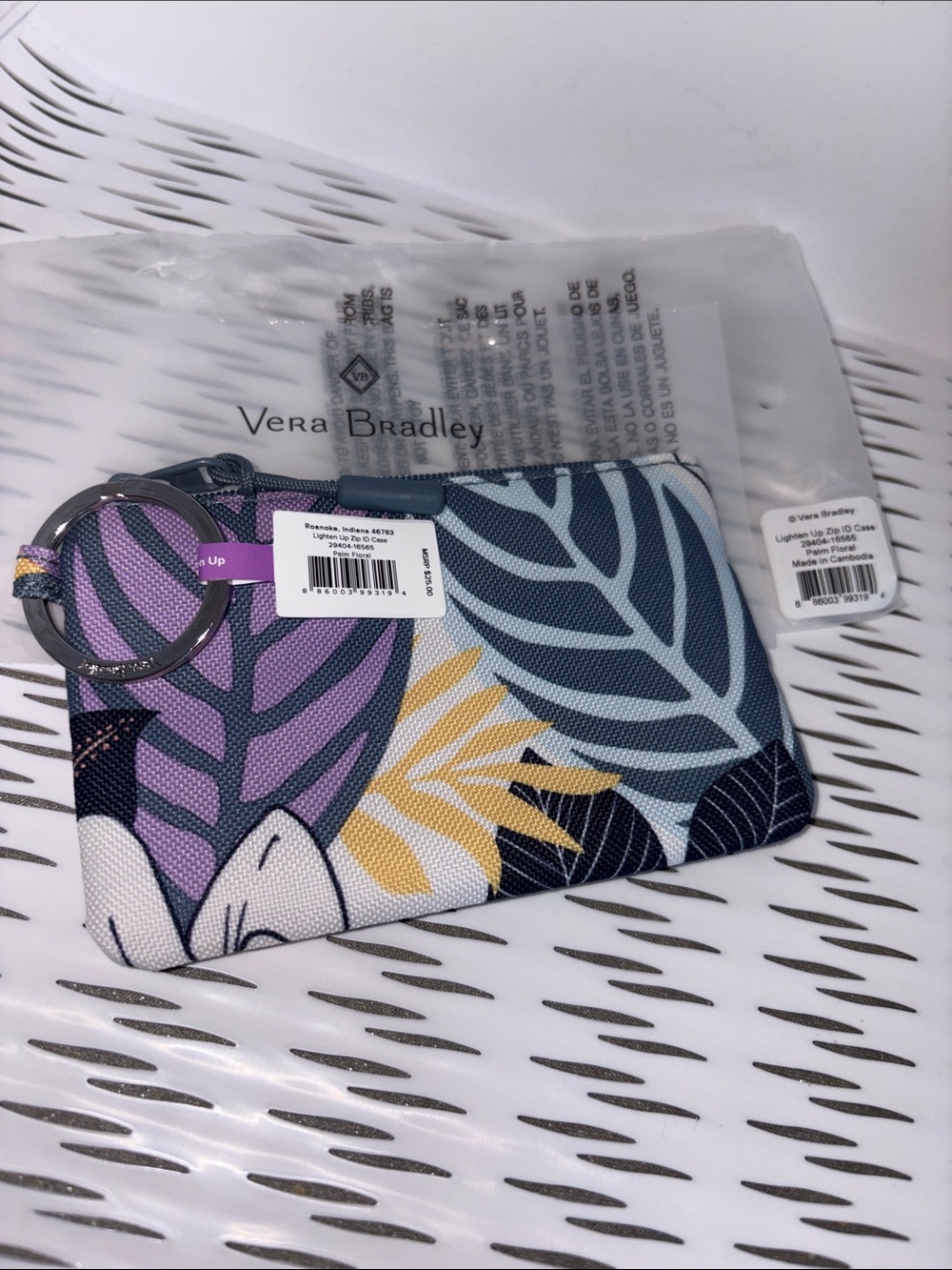Vera Bradley Leaf Print Zip Card Case - Purple, Blue, Yellow, White